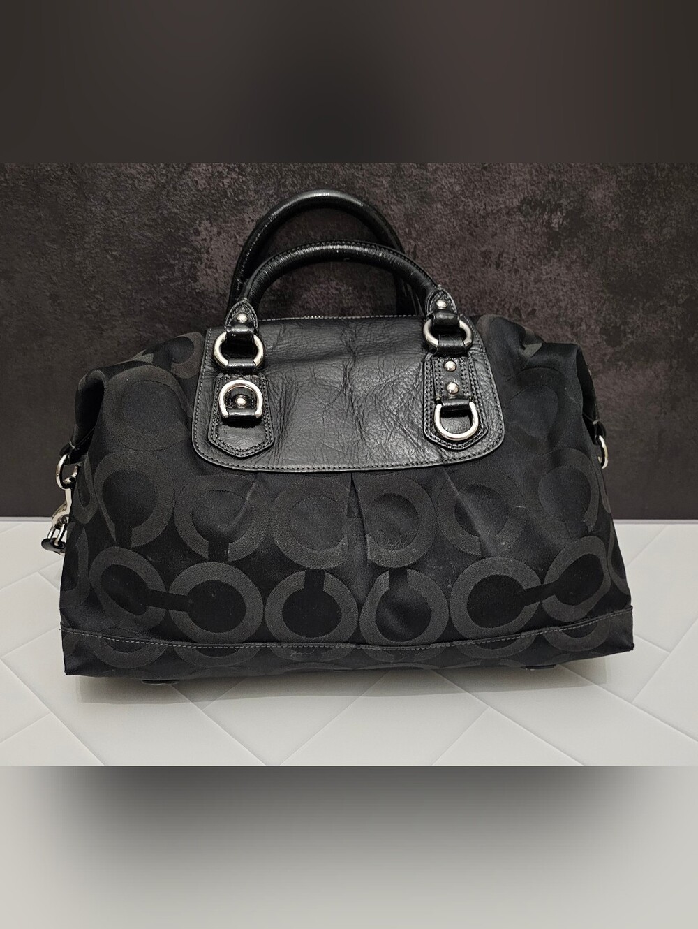 **Coach Madison Sabrina Black Op Art Signature Satchel 12943** - Picture 2 of 14